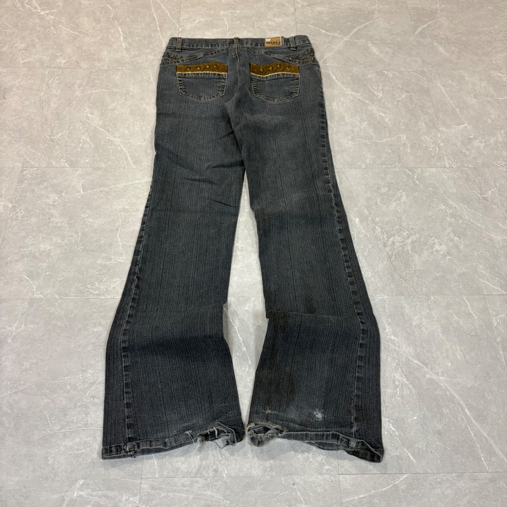 Jeans D Womens Dark Wash Studded Velvet Trim Flared Denim Jeans Size 9 Y2K Boho